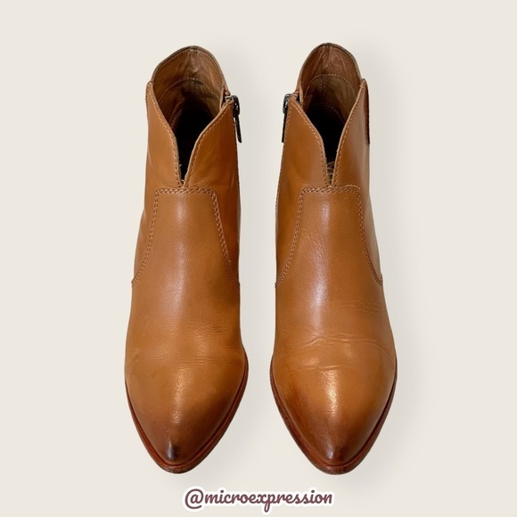 $349 Frye Jennifer Genuine Leather Cognac Pointed Toe Zip Up Cute Ankle Bootie - Picture 9 of 16